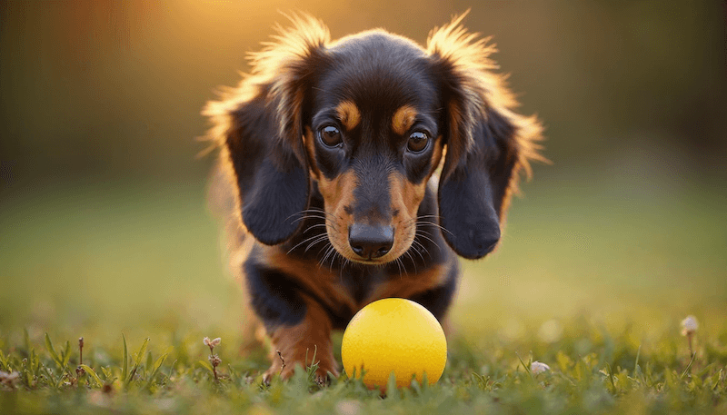 Dackel spielt mit Ball